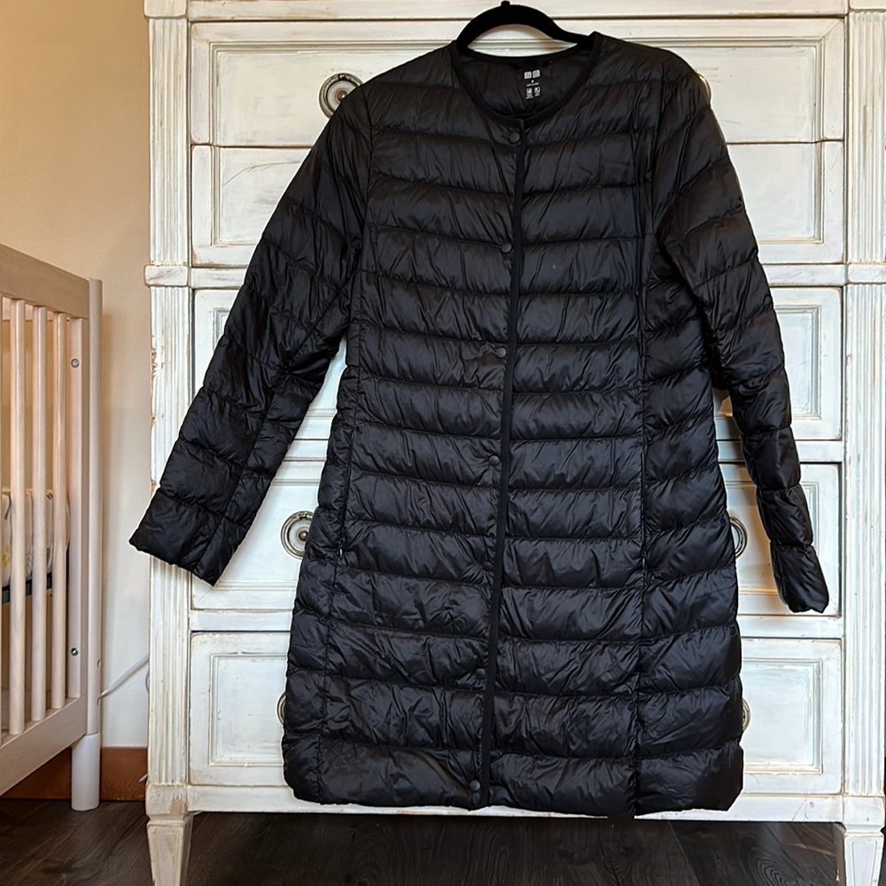 Uniqlo black long down coat